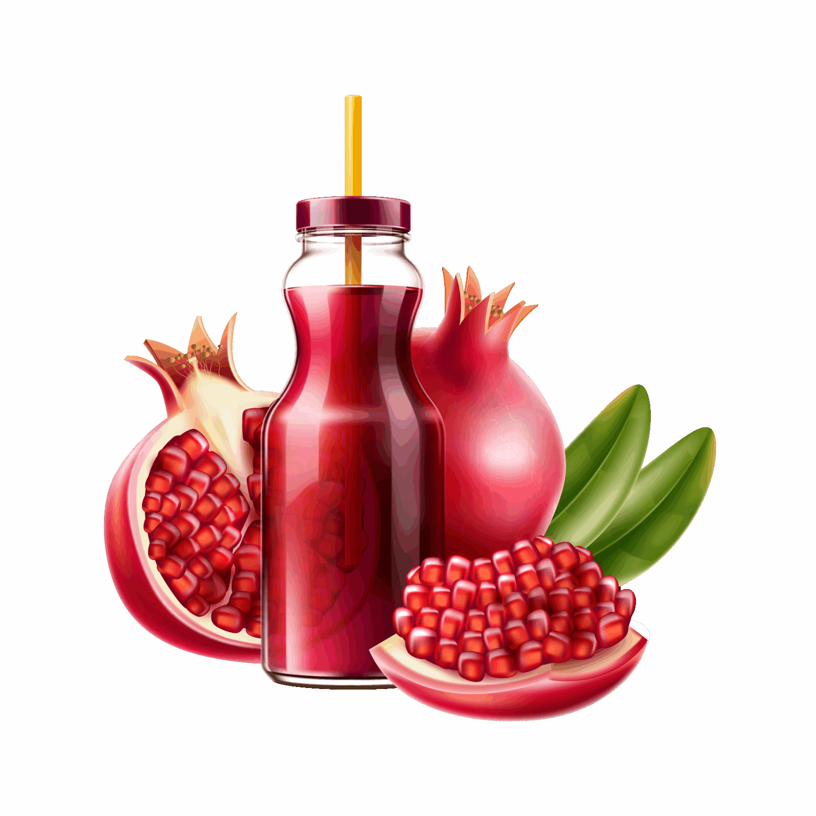 Realistic-pomegranate-juice-bottle-a-fruits-on-transparent-background-PNG